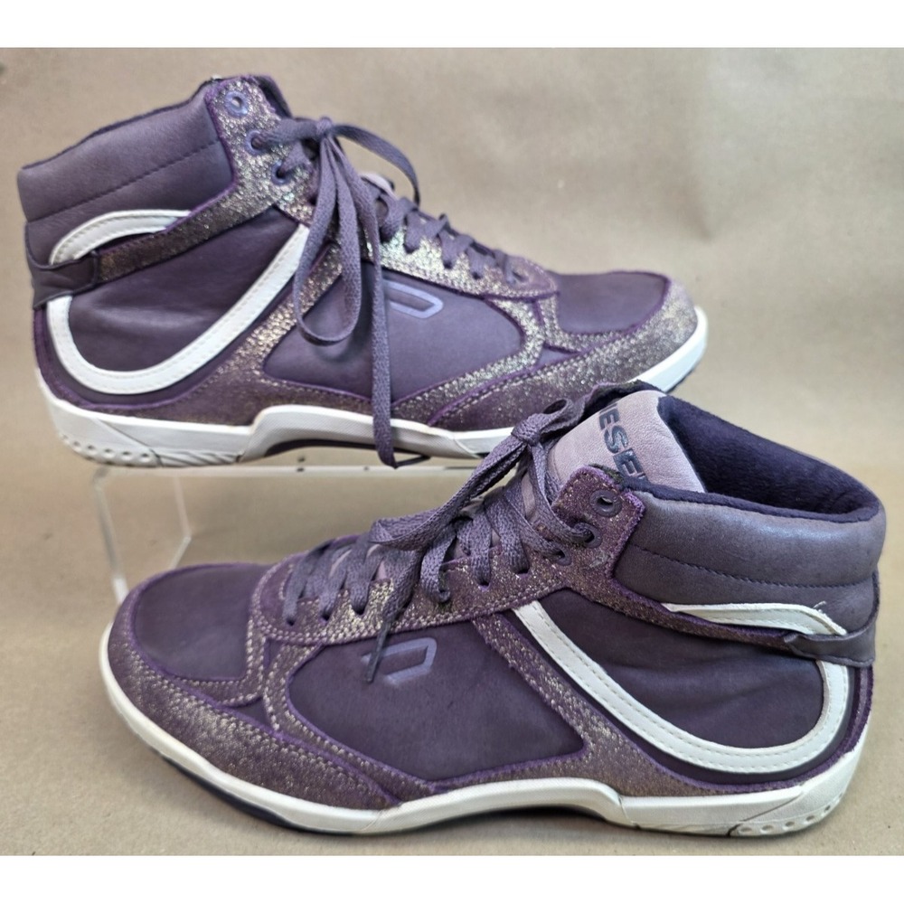 DIESEL (Sz 10) Purple Gold Sneakers High Top Shoes Womens
